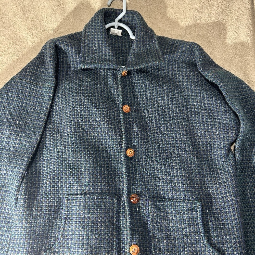 Vintage Tejidos Maqui Runa 100% Wool Sweater Jacket Cardigan Blue Green Mens XL